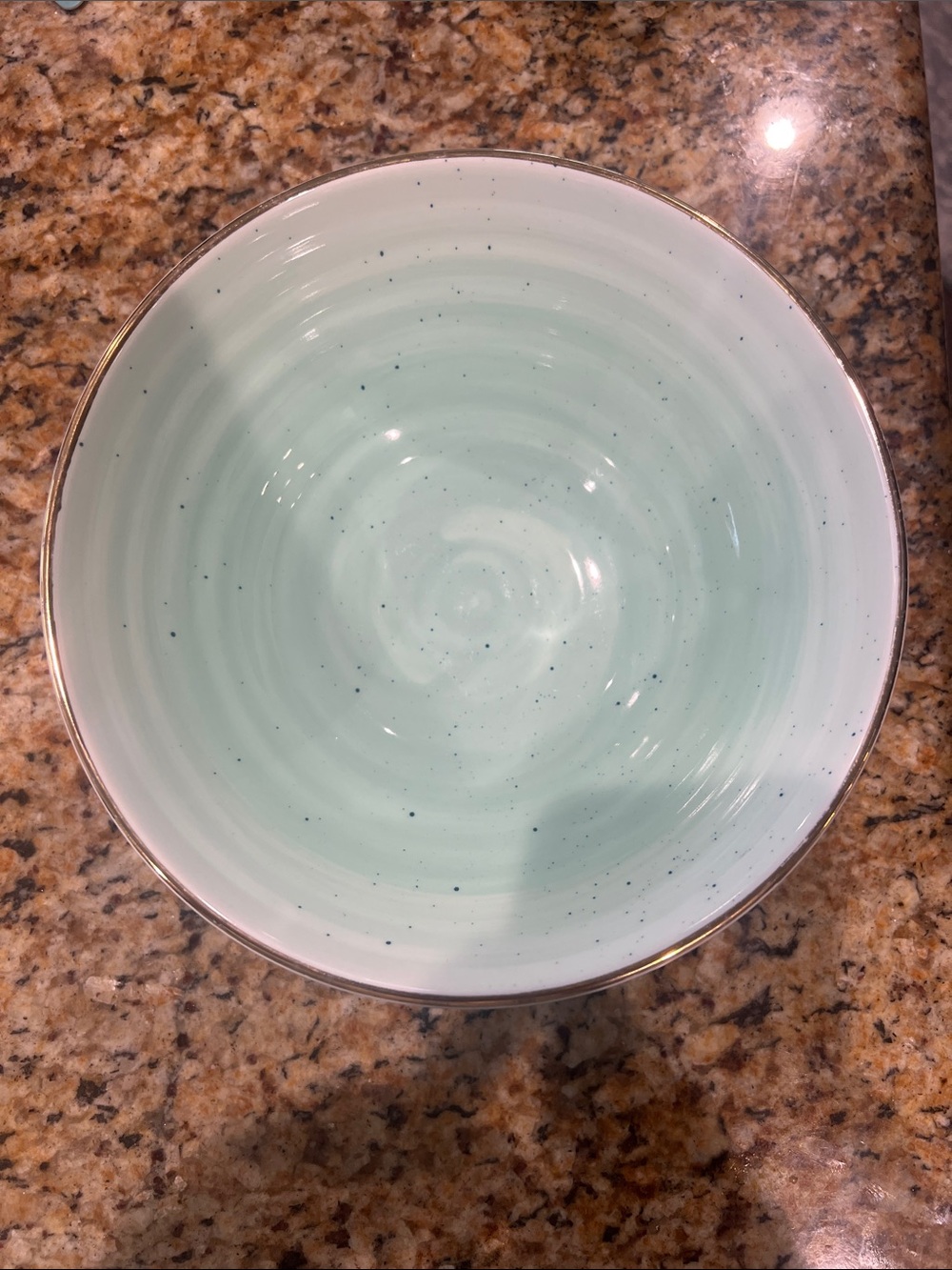 Anthropologie Mint Speckled Ceramic Serving Bowl with Gold Rim